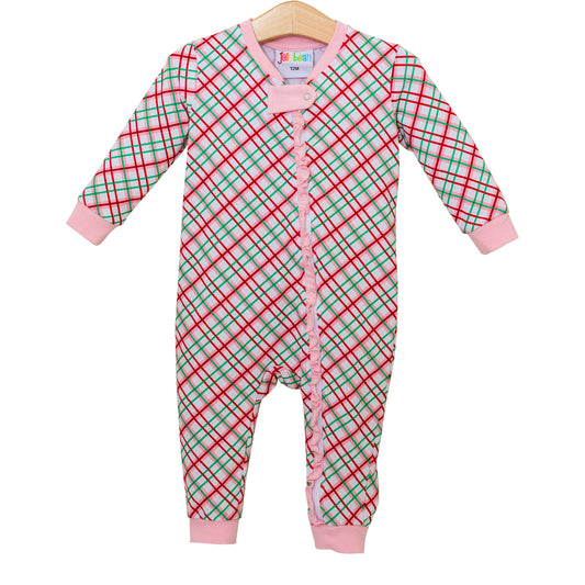 Pink Merry & Bright Christmas Plaid Romper