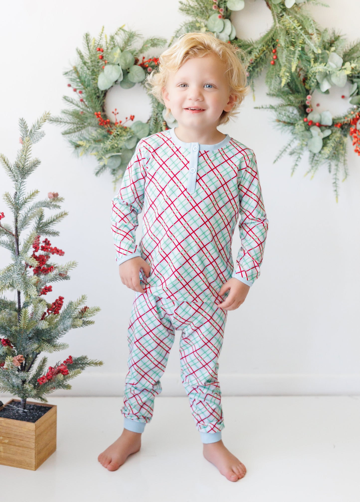 Blue Merry & Bright Christmas Plaid Set