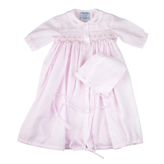 Pink Smocked Ribbon Take Me Home Gown with Bonnet