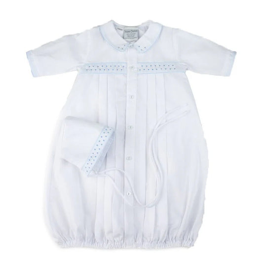 White Boys Dot Embroidered Take Me Home Gown with Bonnet