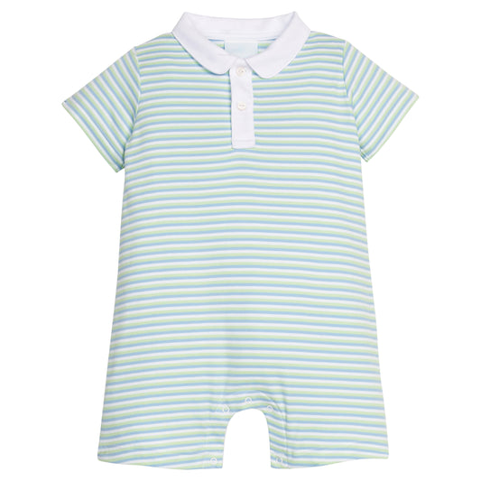 Peter Pan Polo Romper - Greenview Stripe