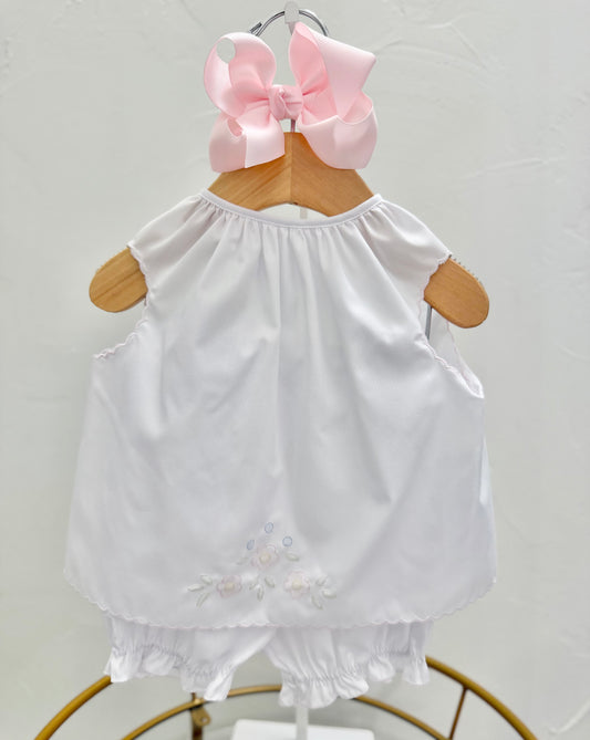 White Diaper Set w/ Embroidered Flowers