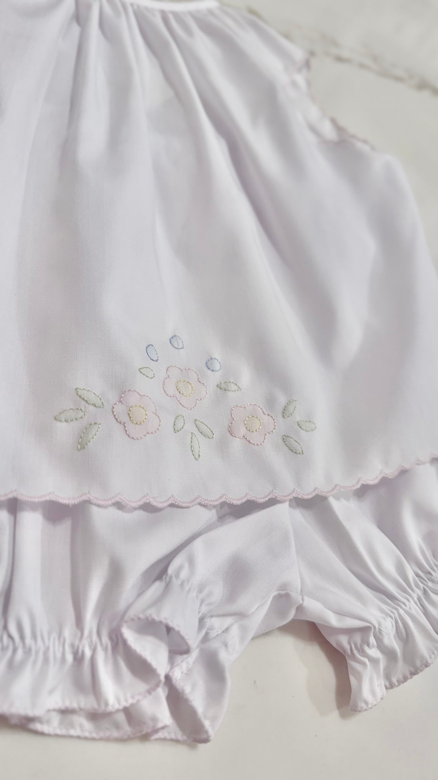 White Diaper Set w/ Embroidered Flowers