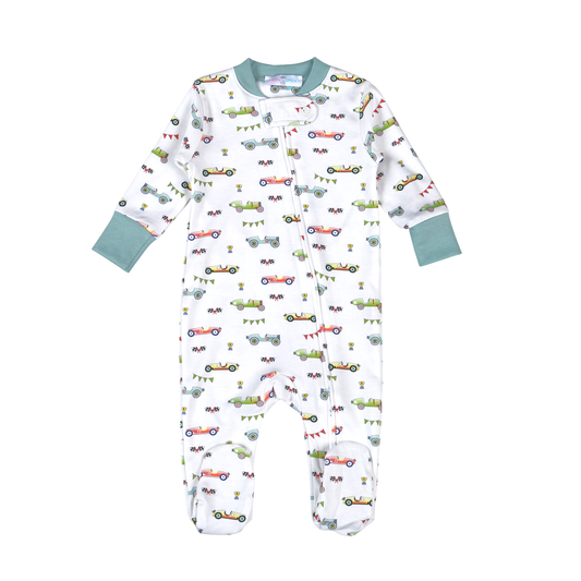 Racing Cars Pima Zipper Footie