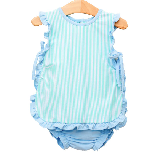 Lou Lou Diaper Set - Blue/Mint Stripe