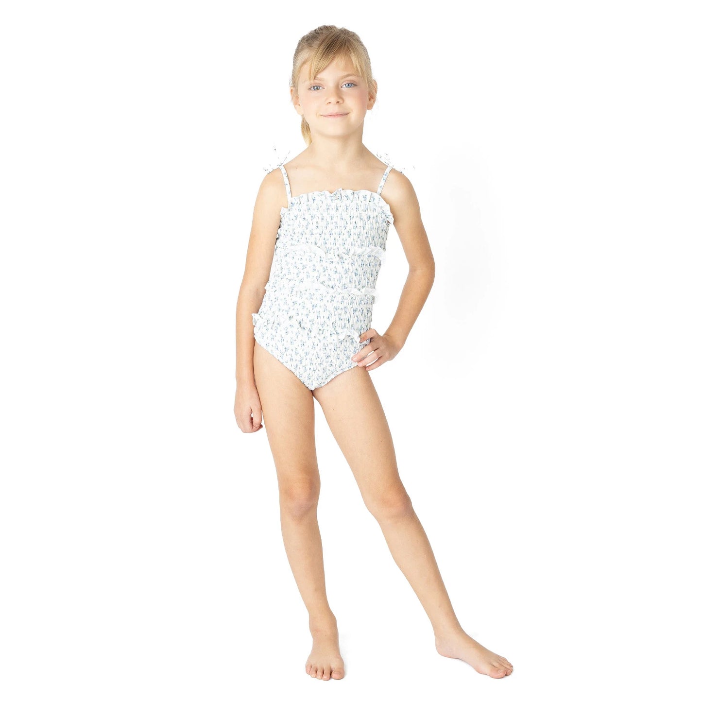 Smocked Cottage Floral Blue Swim