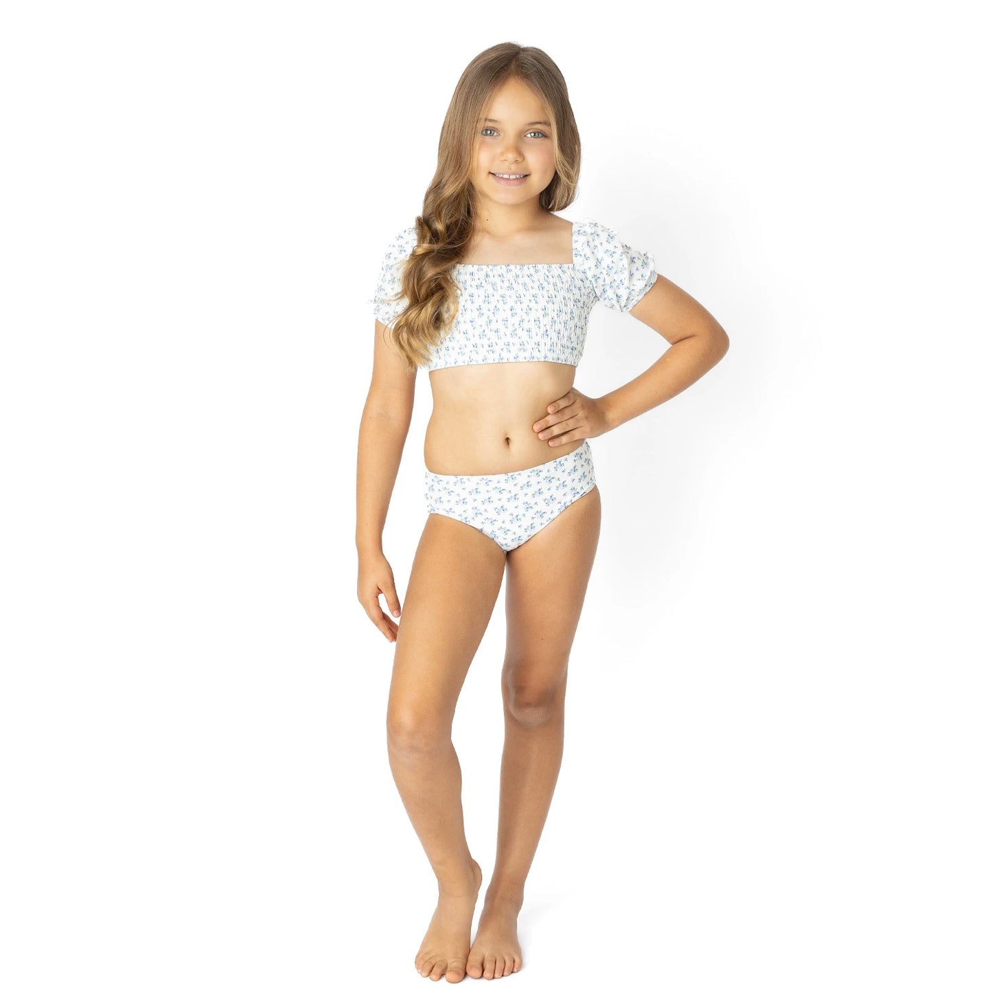 Smocked Puff Sleeve - Cottage Floral Blue Swim