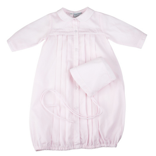 Pink Girls Dot Embroidered Take Me Home Gown with Bonnet