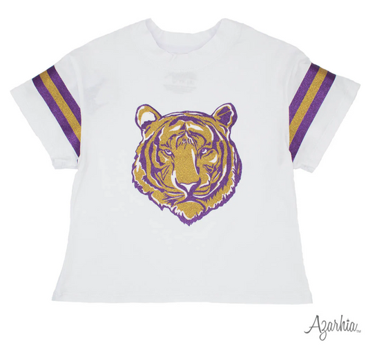 Glitter Boxy T’ Purple Gold Tiger