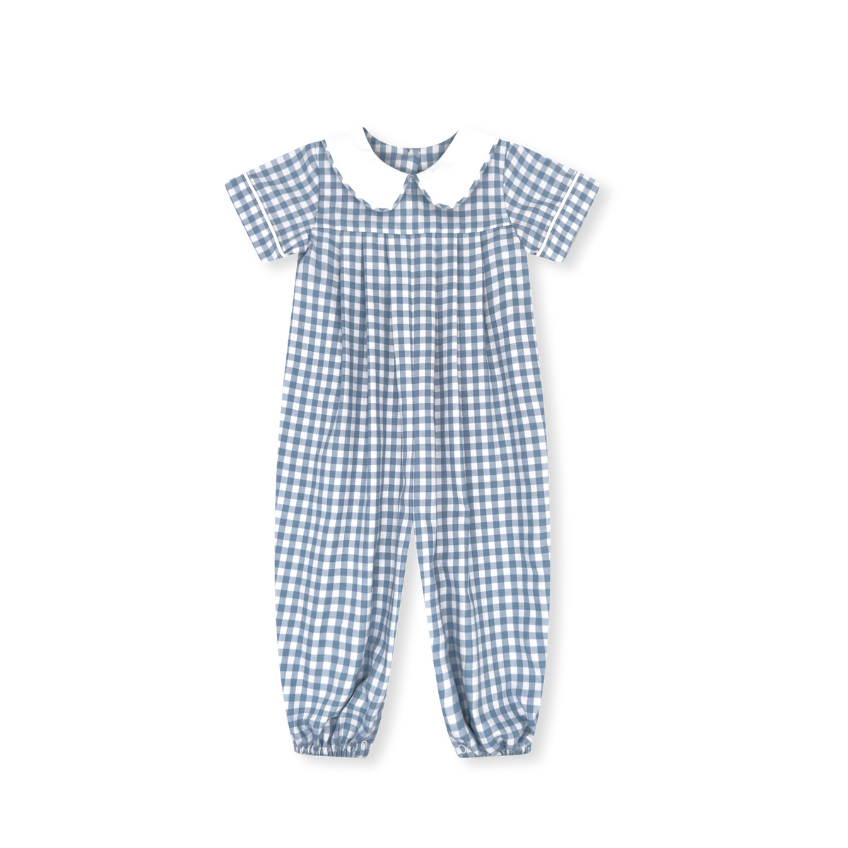 Stone Blue Check Precious Pleated Romper