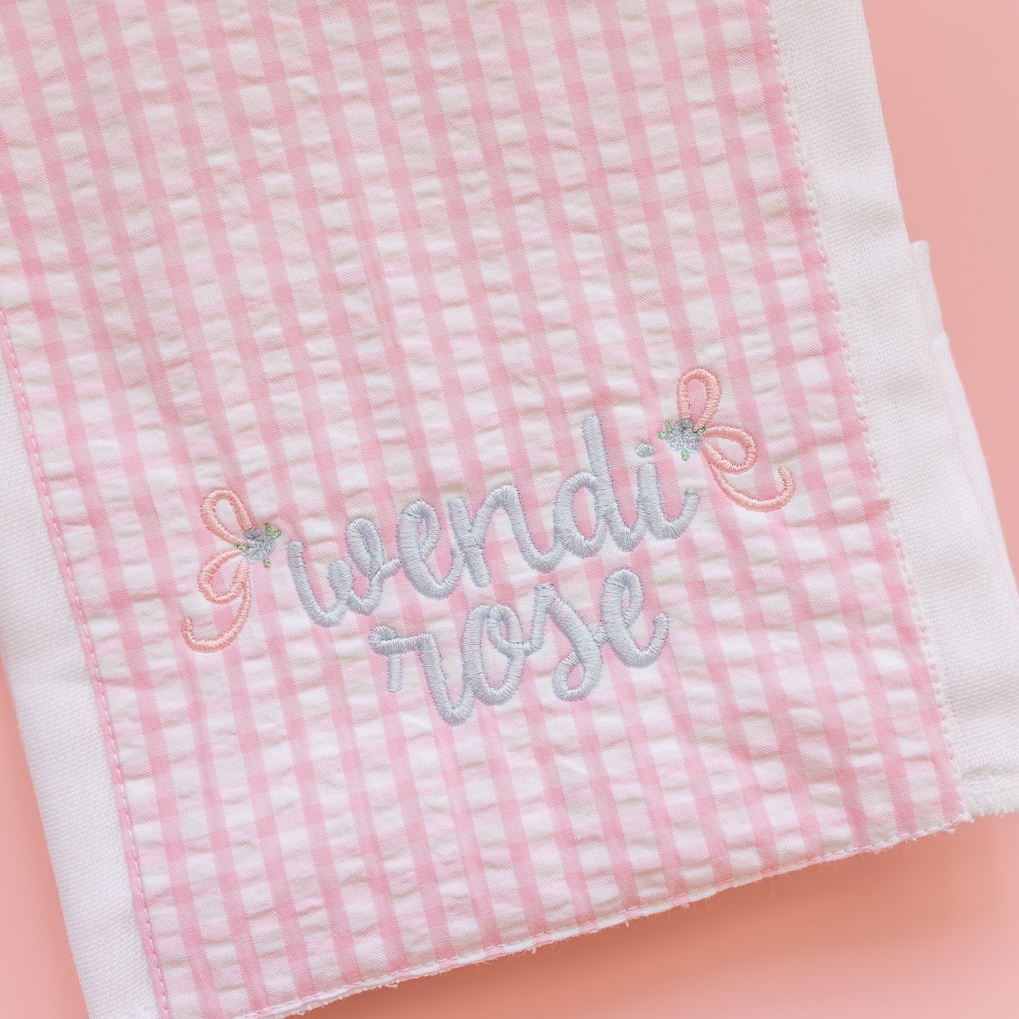 Drooler Bib & Burp Set - Light Pink Check