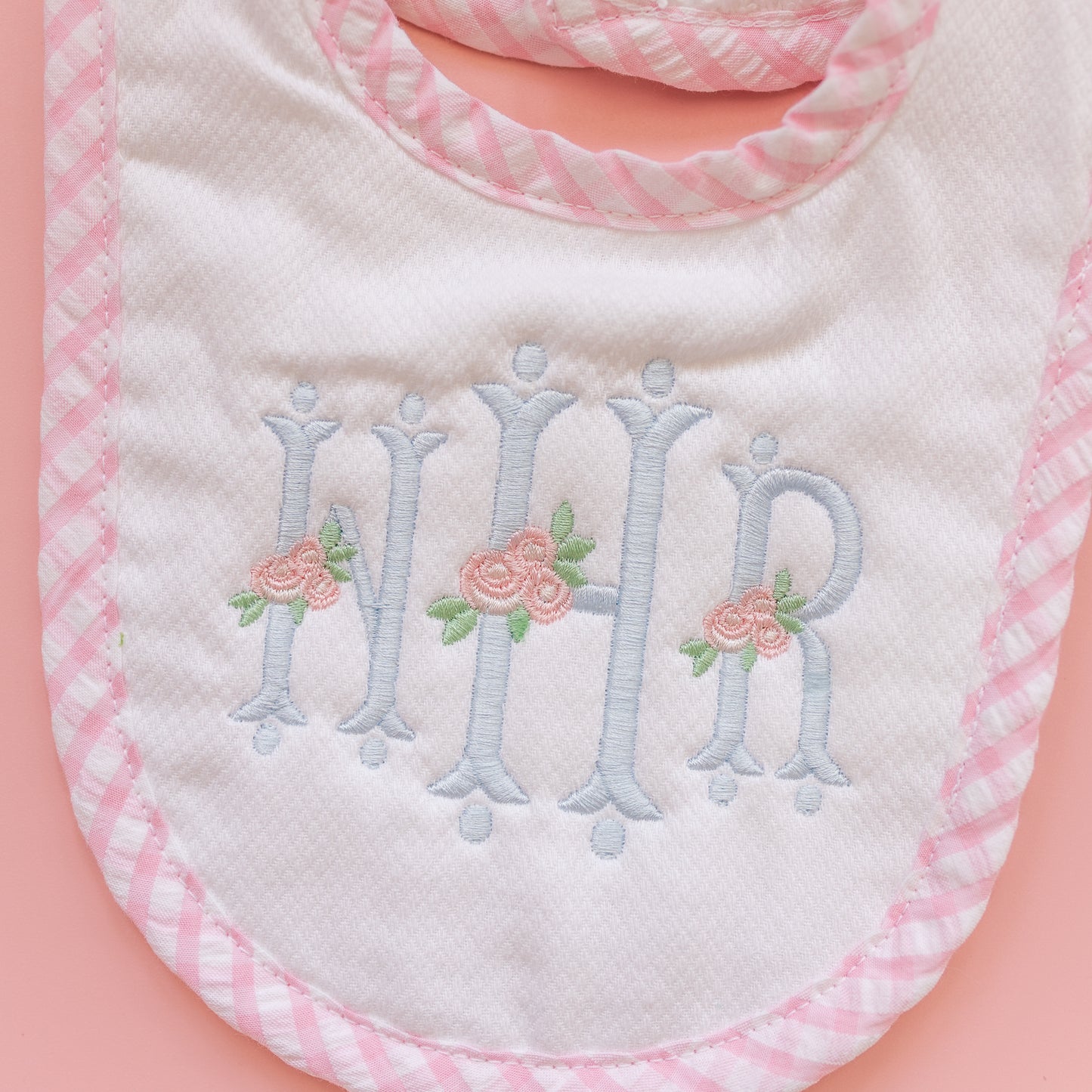 Drooler Bib & Burp Set - Light Pink Check
