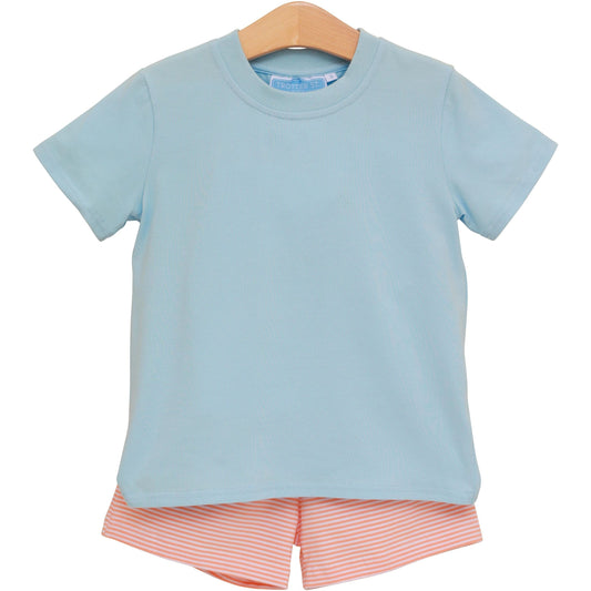 Shepherd Short Set- Coral Stripe/Light Blue