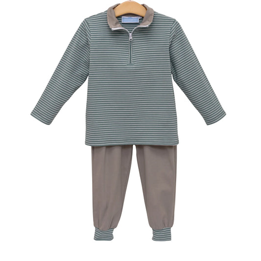Tucker Pullover Set- Sage Stripe/Beige