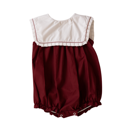 Maroon Bubble with White Ruffle Collar