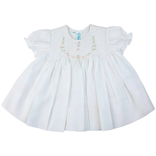 White Smocked Rose Dress