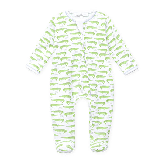 Bayou Baby Print Zip Footie - Light Blue