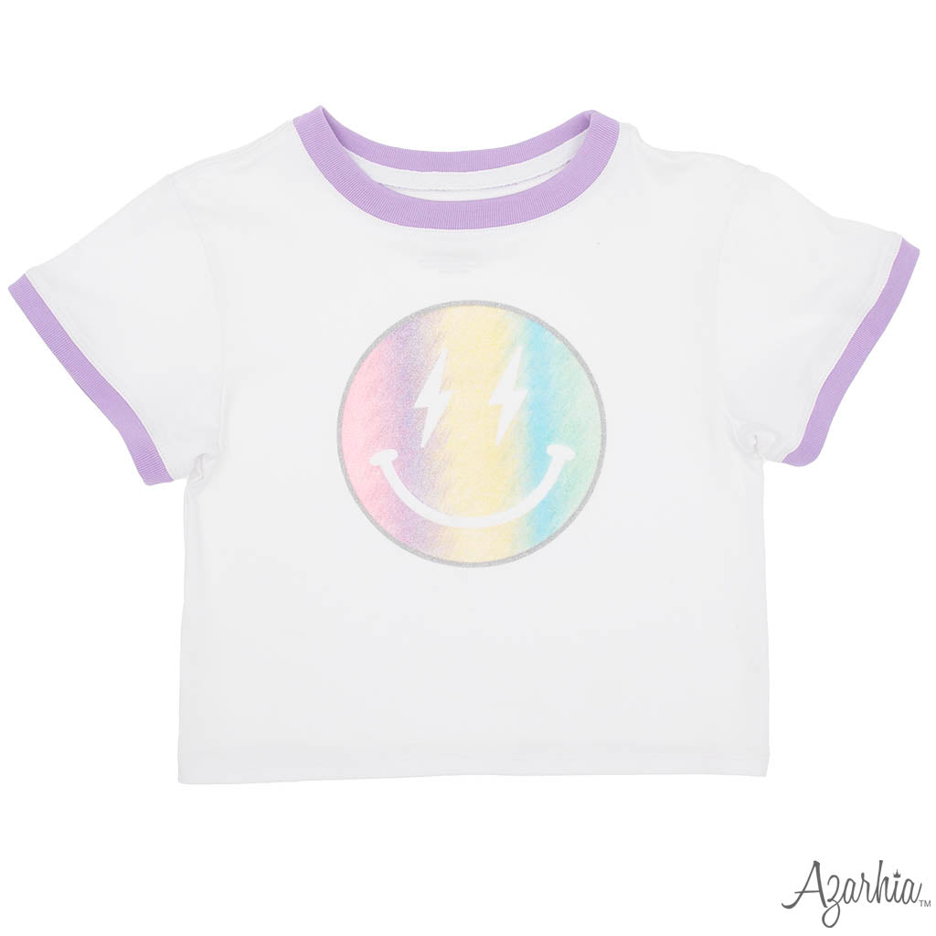 Glitter Pastel Rainbow Smiley Boxy T
