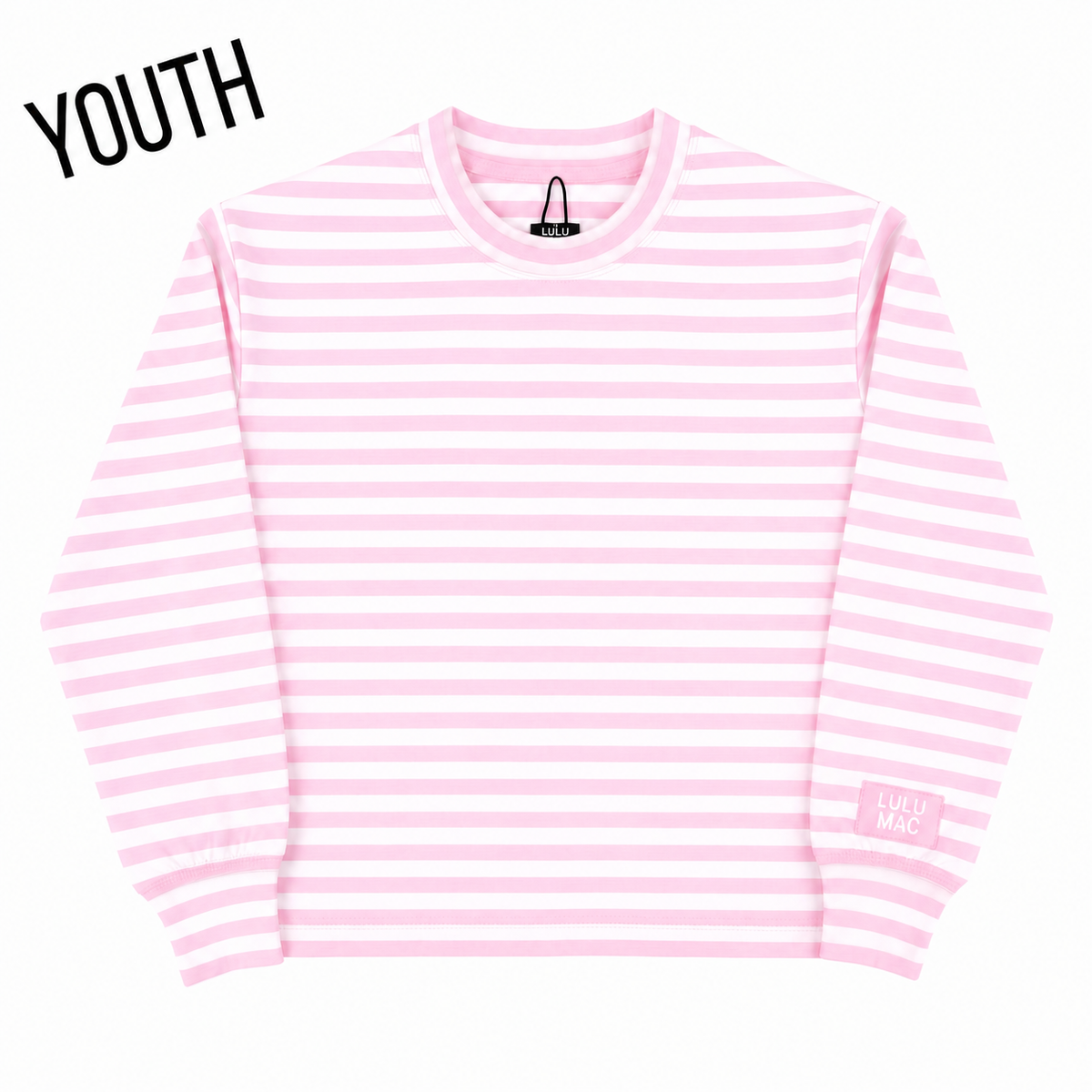 STRIPE MONO-TAG PATCH YOUTH LONG SLEEVE TOP-LIGHT PINK