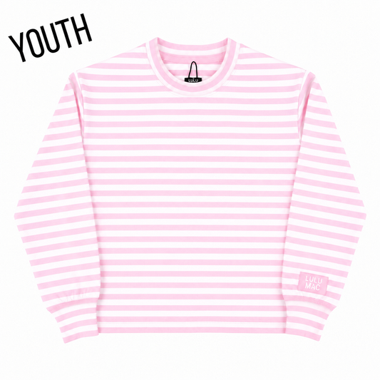 STRIPE MONO-TAG PATCH YOUTH LONG SLEEVE TOP-LIGHT PINK