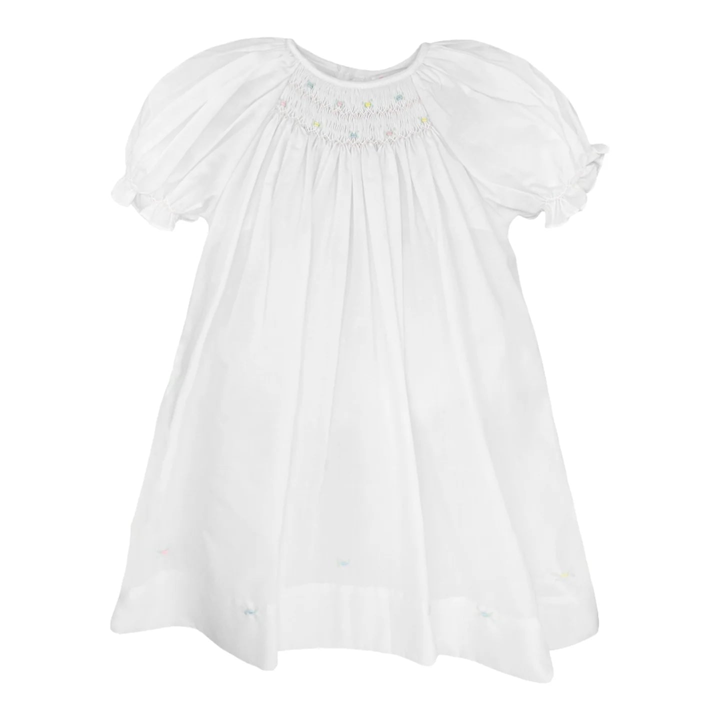 White Daygown with Raglan Sleeves and Embroidered Hem and Bonnet