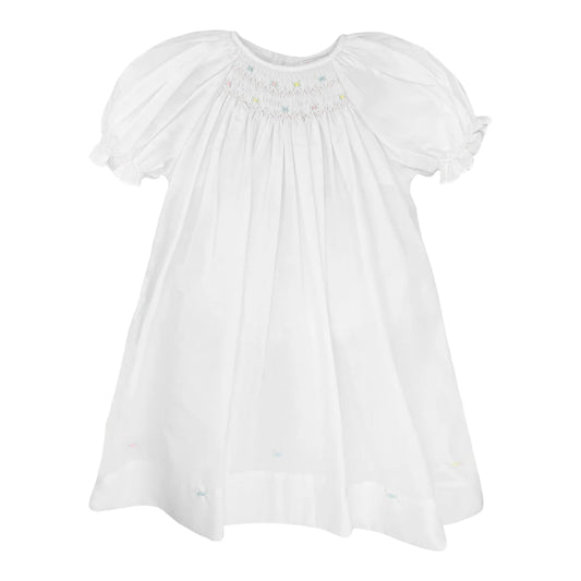 White Daygown with Raglan Sleeves and Embroidered Hem and Bonnet