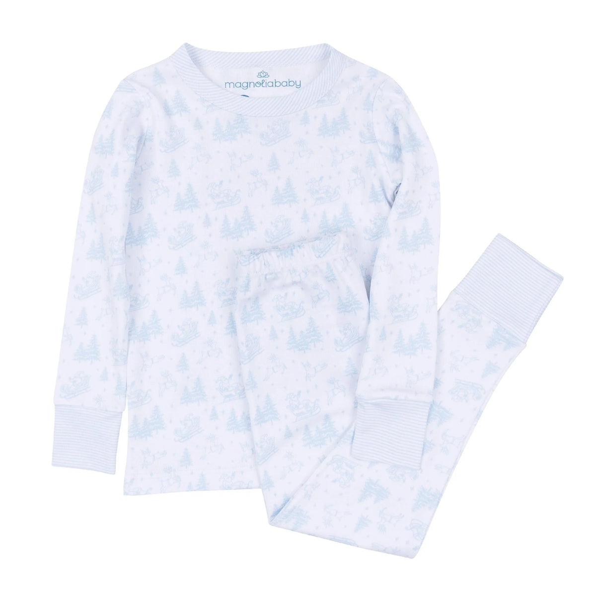 Holiday Toile Long Pajamas - Light Blue