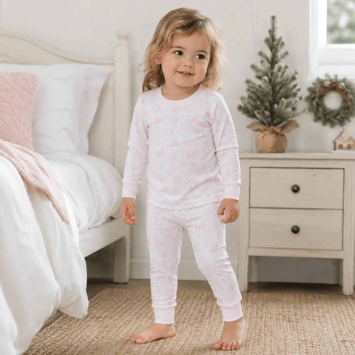 Holiday Toile Long Pajamas - Pink