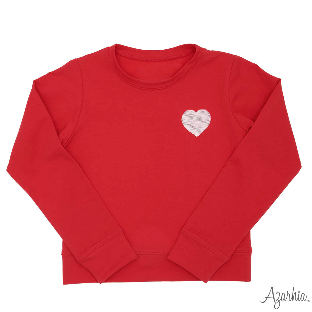 Sequin Heart Red Long Sleeve