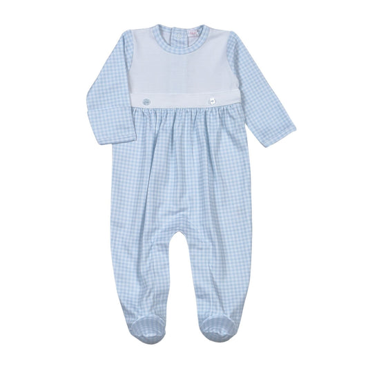 Blue Gingham Two Button Footie