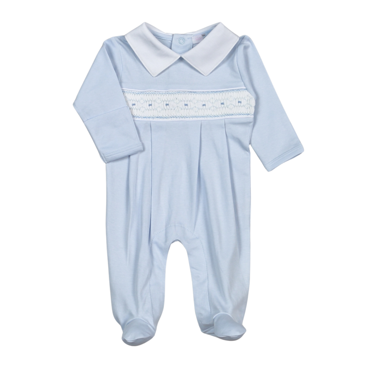 Tim Blue Hand Smocked Pima Footie