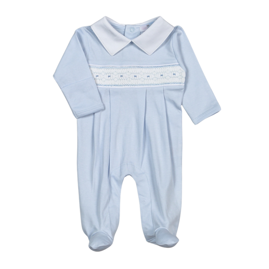 Tim Blue Hand Smocked Pima Footie