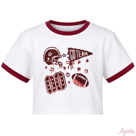 Sequin Maroon Elements Boxy T