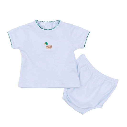 Mini Mallard Embroidered Diaper Cover Set - Light Blue