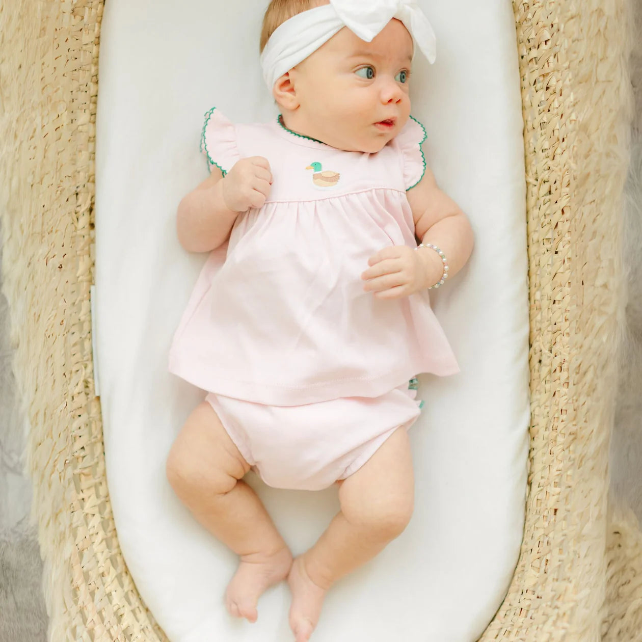Mini Mallard Embroidered Diaper Cover Set - Pink