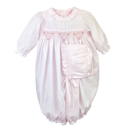 Pink Smocked Gown with Bonnet