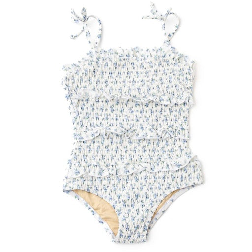 Smocked Cottage Floral Blue Swim