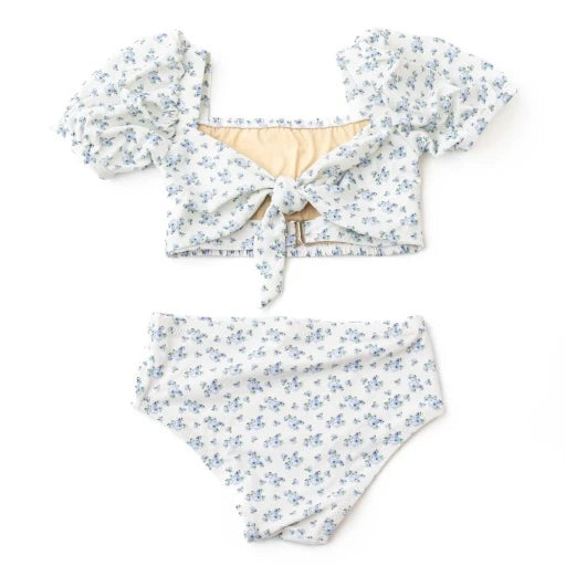 Smocked Puff Sleeve - Cottage Floral Blue Swim