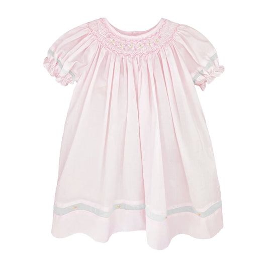 Pink Smocked Daygown w/ Voile Insert and Bonnet