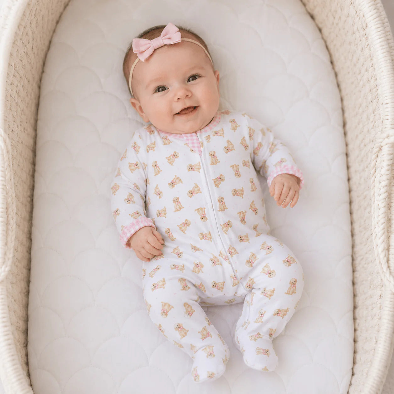 Sweet Golden Print Ruffle Zip Footie - Pink
