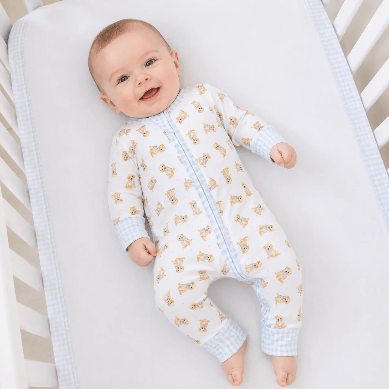 Sweet Golden Print Zip Playsuit - Light Blue