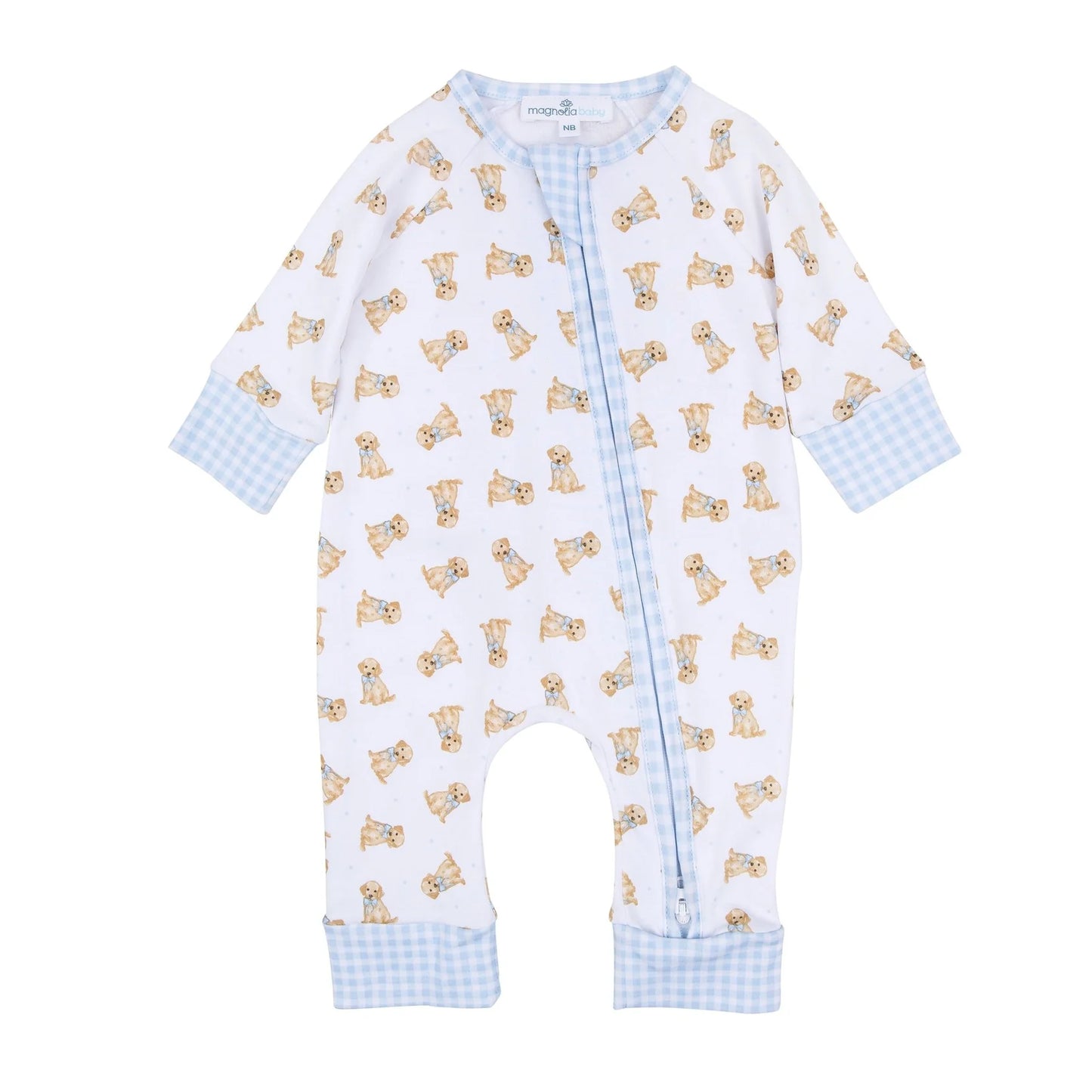 Sweet Golden Print Zip Playsuit - Light Blue