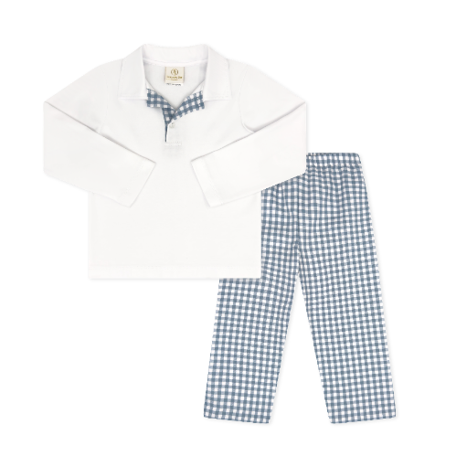 Stone Blue Check Parker Pant Set