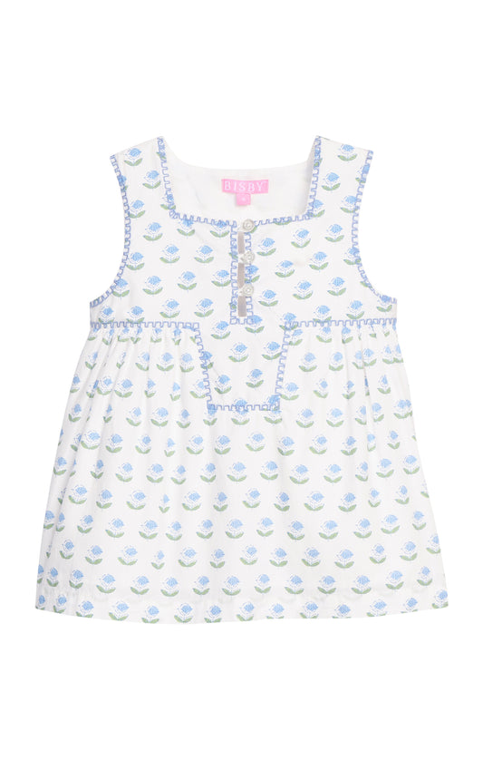 Keystone Top - Blue Tulip Block Print