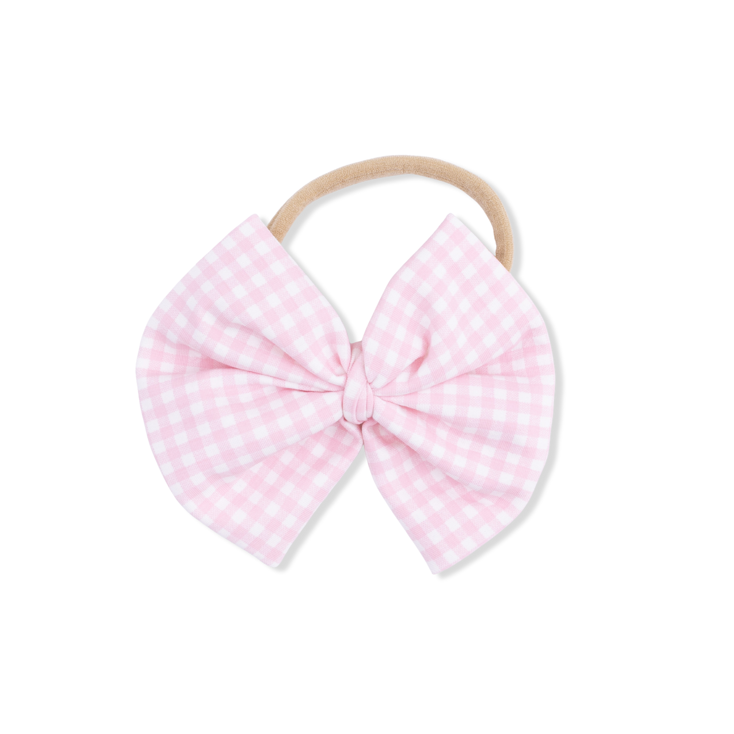 Pink Gingham Bow on Headband