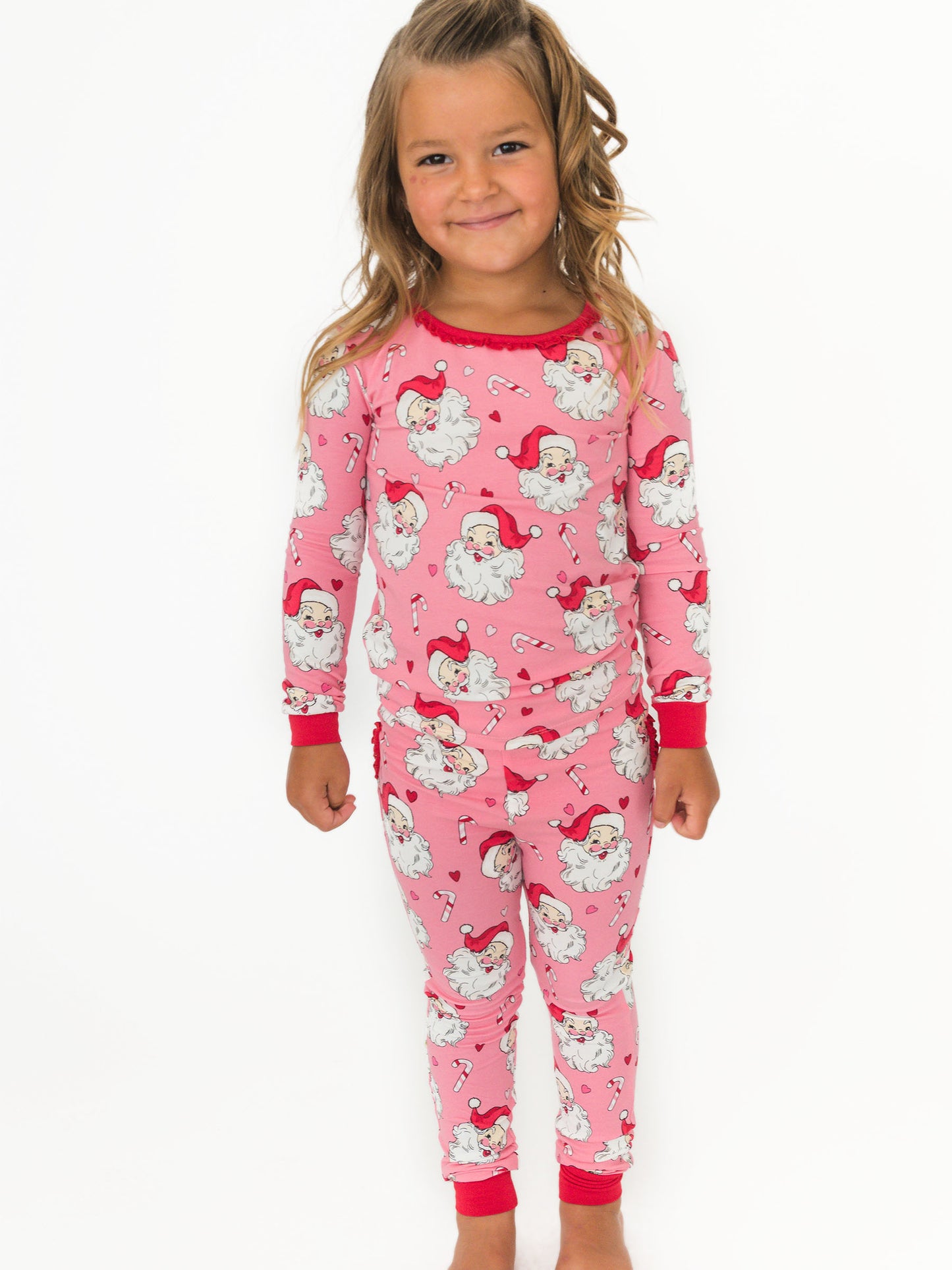 Pink Santa Joy Ruffle Long Sleeve Pajama Set