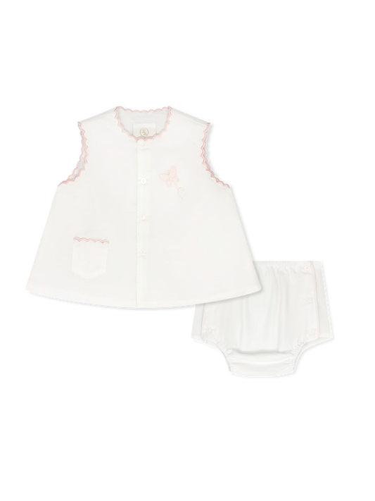 White Diaper Set w/ Pink Butterfly Embroidery