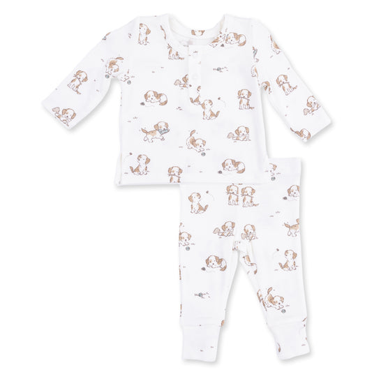 Explorer Puppy Blue - Long Sleeve Henley Pant Set
