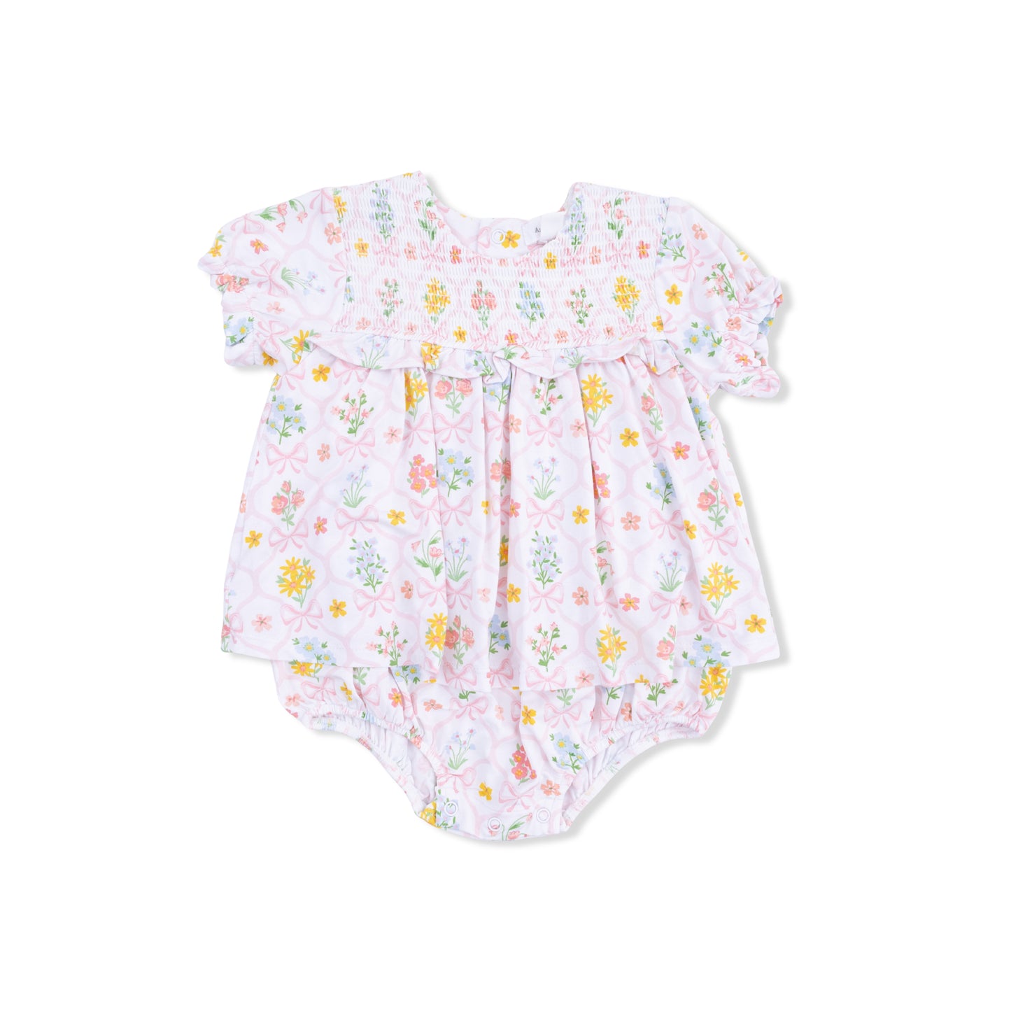 Spring Blooms Bow Trellis Smocked Ruffle Bubble