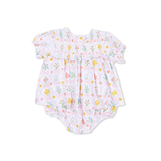 Spring Blooms Bow Trellis Smocked Ruffle Bubble